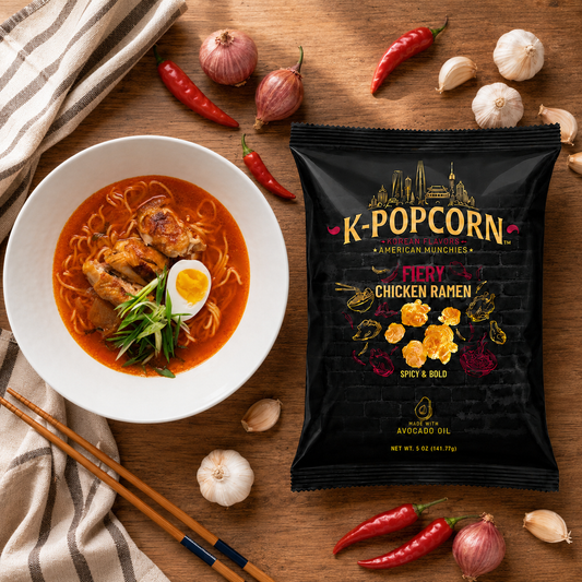 K‑POPCORN™ Fiery Chicken Ramen Popcorn | Korean Gourmet Popcorn | Sweet & Spicy Snack | 2 oz