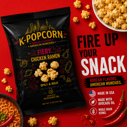K‑POPCORN™ Fiery Chicken Ramen Popcorn | Korean Gourmet Popcorn | Sweet & Spicy Snack | 2 oz