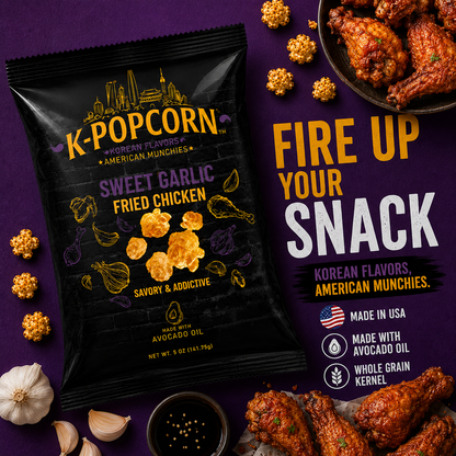 K‑POPCORN™ Sweet Garlic Fried Chicken Popcorn | Korean Gourmet Popcorn | Sweet & Savory Snack | 2 oz